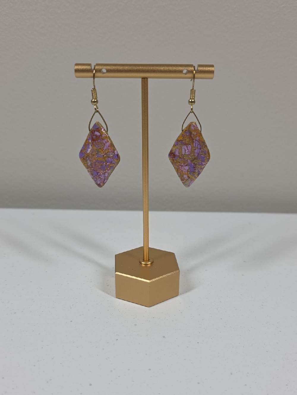 Handcrafted Purple & Gold Mosaic Drop Earrings